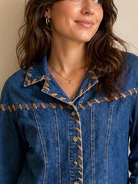 Cotton Denim Jacket with Tan Stitching Sz.12